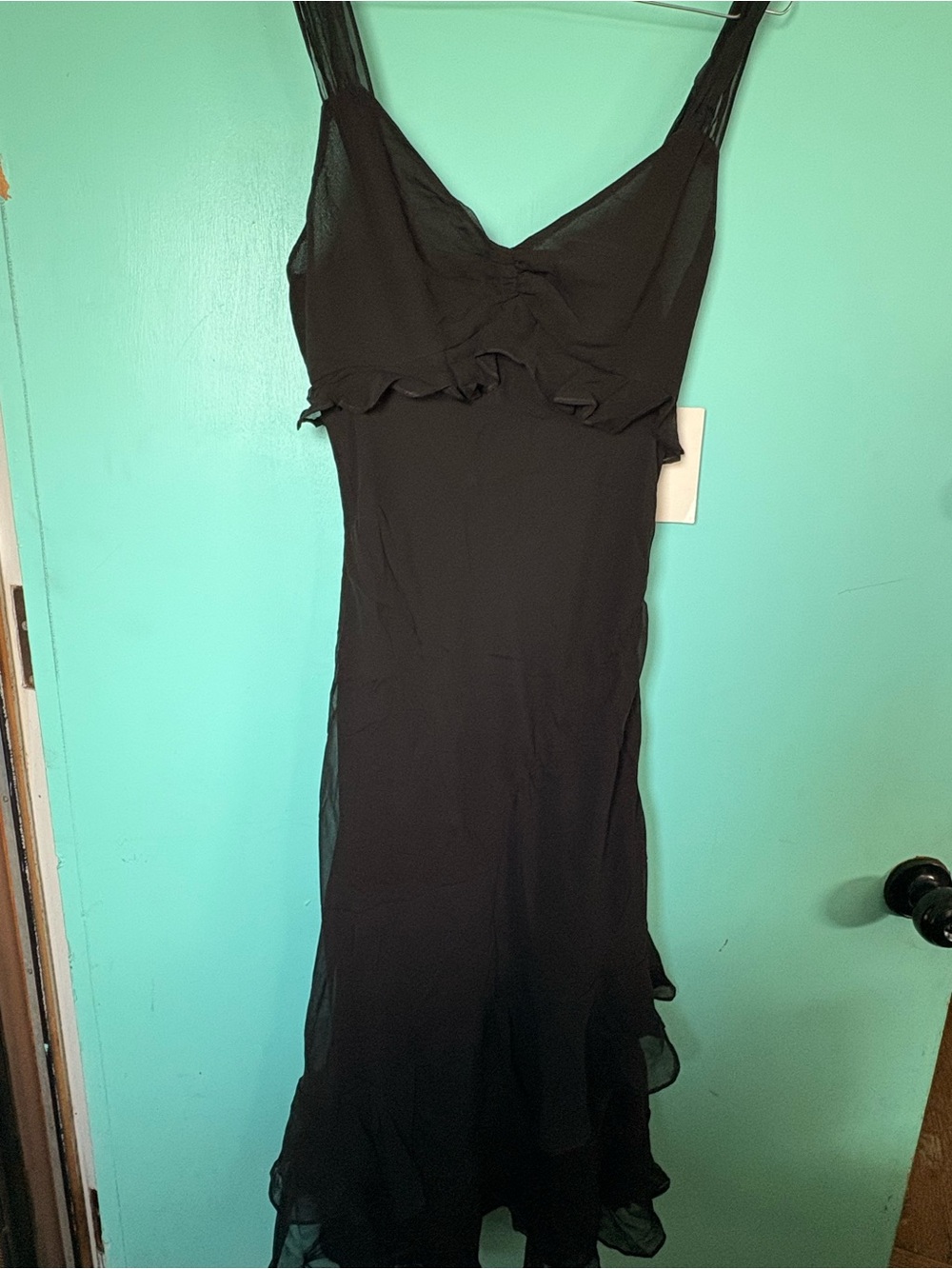 BCBG Black Ruffle-Trim Midi Dress